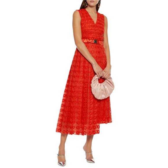 FENDI  Belted Silk-organza Midi Dress In Black Size 44IT,MUS - Picture 12 of 15